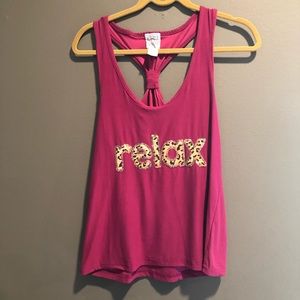 Mentally Exhausted Relax Logo Racer Back Tank Top Size Medium Defective